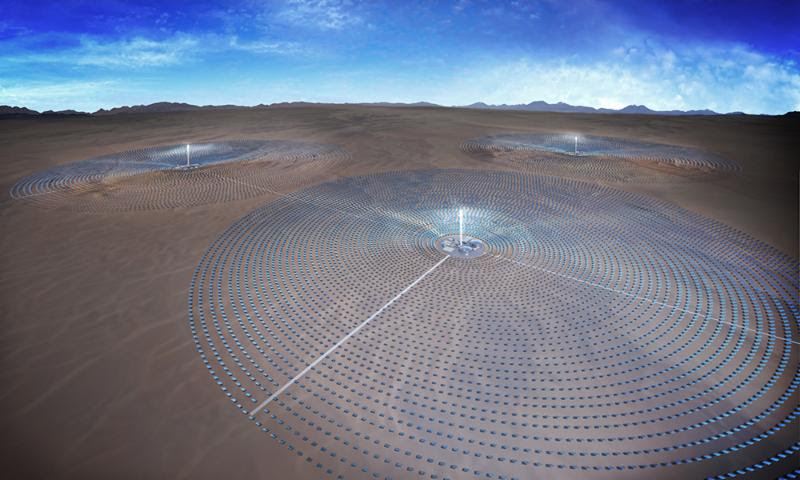A rendering of SolarReserve's 390 MW Concentrating Solar Power (CSP) Likana Solar Project